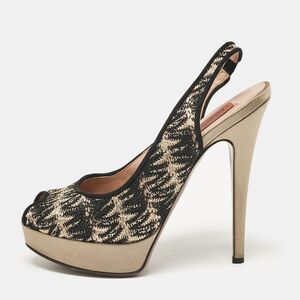 Missoni Black/grey Lace And Satin Peep Toe Platform Slingback Pumps Size 38